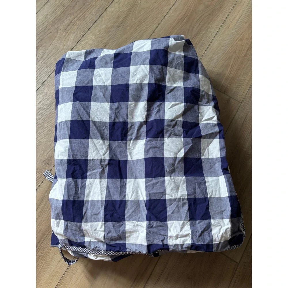 Pottery Barn King Duvet Cotton Blue White Buffalo Check Coastal Classic Preppy